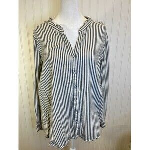 Knox Rose Long sleeve Black/White Pinstrip shirt with Pearl snap buttons‎ Sz XL